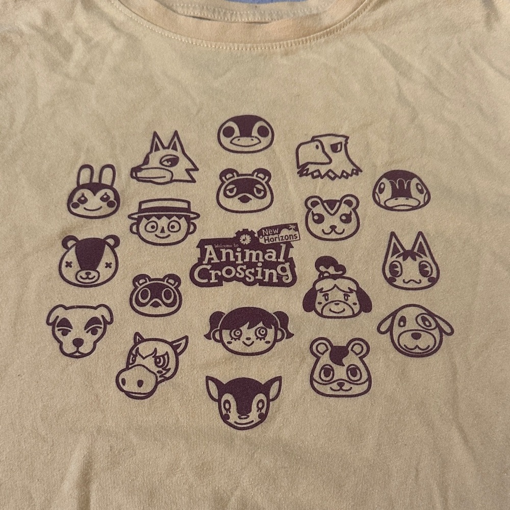 Junior’s Yellow Animal Crossing Graphic T-Shirt with Character Faces - Picture 3 of 4